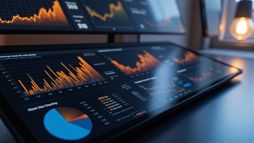 数字营销仪表板界面，显示各种数据图表和分析结果，专业数据分析工具界面